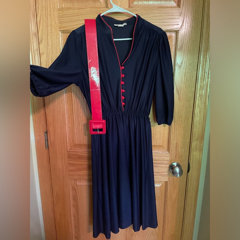 Marchiondo of California Navy and Red Buttoned Vintage Style Dress